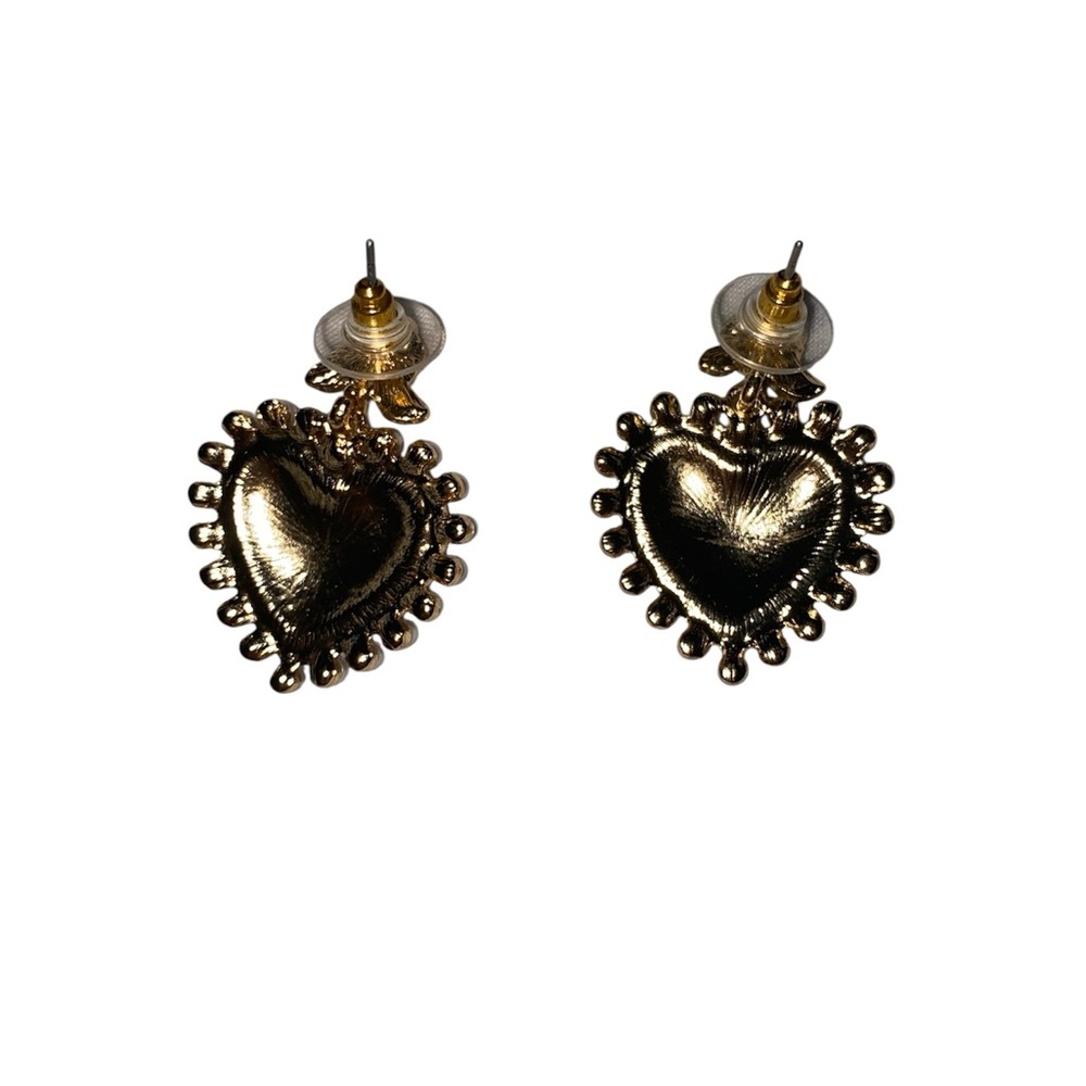 EARRINGS PIERCED RED HEART WITH ROSE DETAIL - Picture 2 of 2